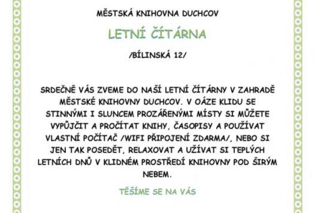 LETNÍ ČÍTÁRNA V MĚSTSKÉ KNIHOVNĚ DUCHCOV
