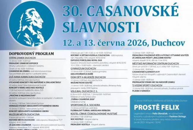 30. CASANOVSKÉ SLAVNOSTI - 12. a 13. června 2026, Duchcov