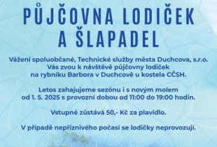 PŮJČOVNA LODIČEK A ŠLAPADEL NA RYBNÍKU BARBORA V DUCHCOVĚ